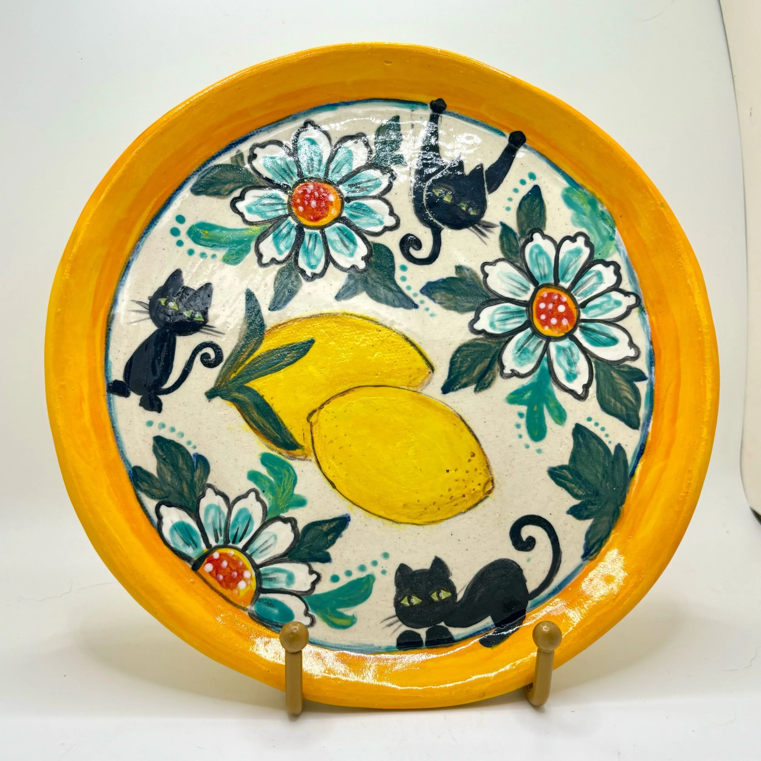 Two lemons three cats plate